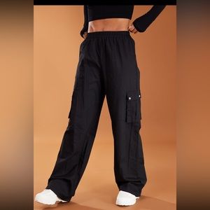PRETTYLITTLETHING Black Wide Leg High Waisted Cargo Pants